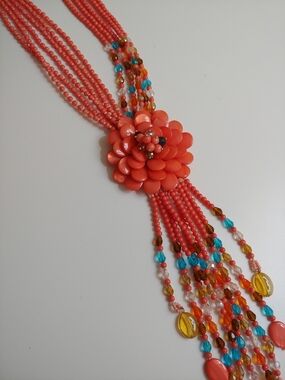 Coral Flower Multi-Strand Beaded Necklace